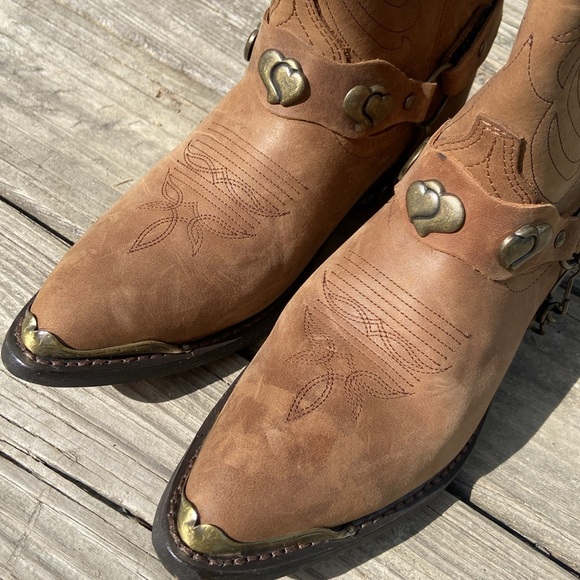Masterson Boot Co Brown Leather Deertan Chain J Toe Western Boots Women's Size 6 - Picture 12 of 14